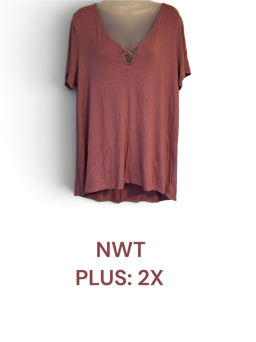 NWT Dusty Rose Crisscross V-Neck Short Sleeve Top PLUS: 2X #9